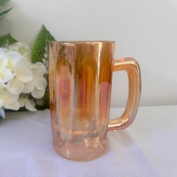 Vintage Marigold Carnival Glass Mug Iridescent Amber Paneled Design Retro Bar - Picture 1 of 4